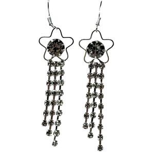 Rhinestone Silver Star Chandelier Fish Hook Earrings NEW